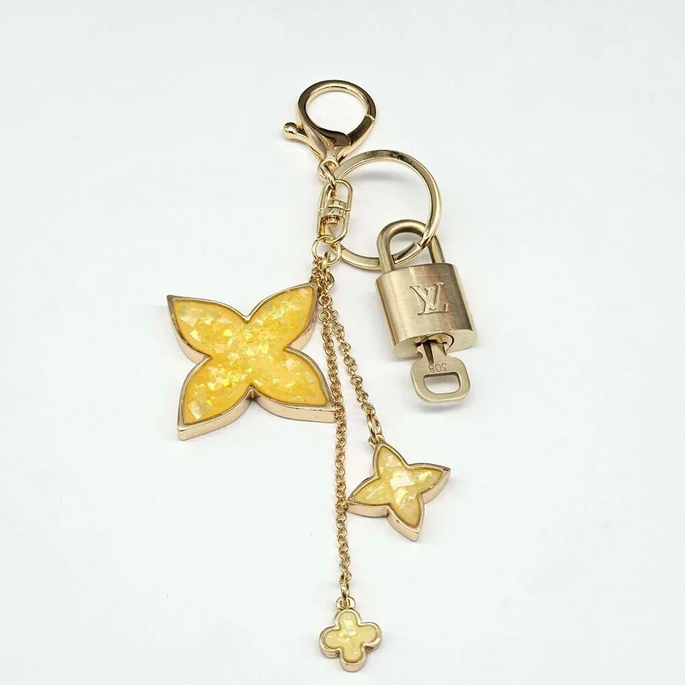 Authentic LV Gold Padlock & Key Set ✨ Luxury Bag Charm w/ Unbranded Flower Charm
